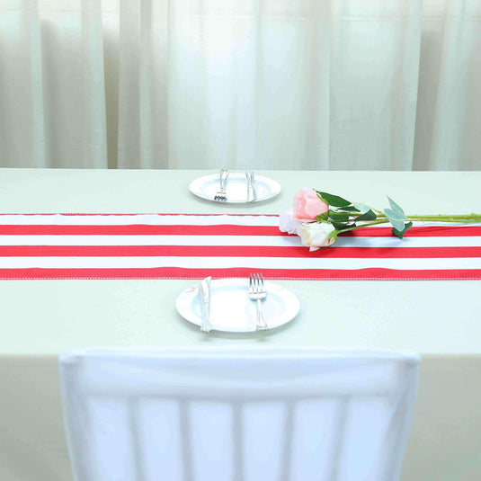 Satin 12"x108" Table Runner Red/White Stripe - Classic Striped Design Runners PROstorez Default Title