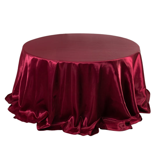 Satin 132" Round Tablecloth Burgundy - Stylish Seamless Table Cover Tablecloths HIER_2141