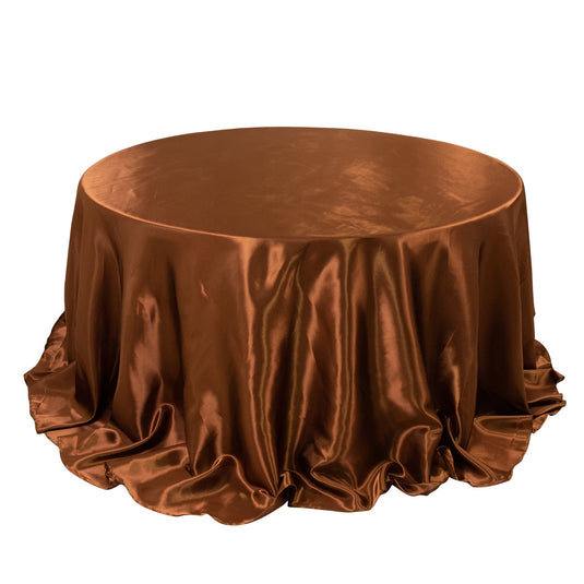 Satin 132" Round Tablecloth Cinnamon Brown - Stylish Seamless Table Cover Tablecloths HIER_2141