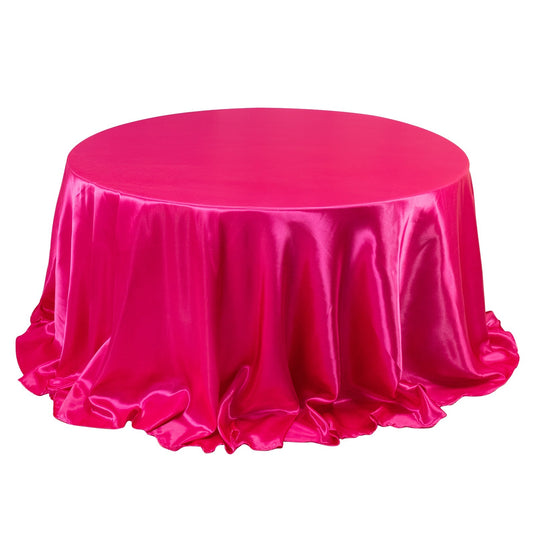 Satin 132" Round Tablecloth Fuchsia - Stylish Seamless Table Cover Tablecloths HIER_2141