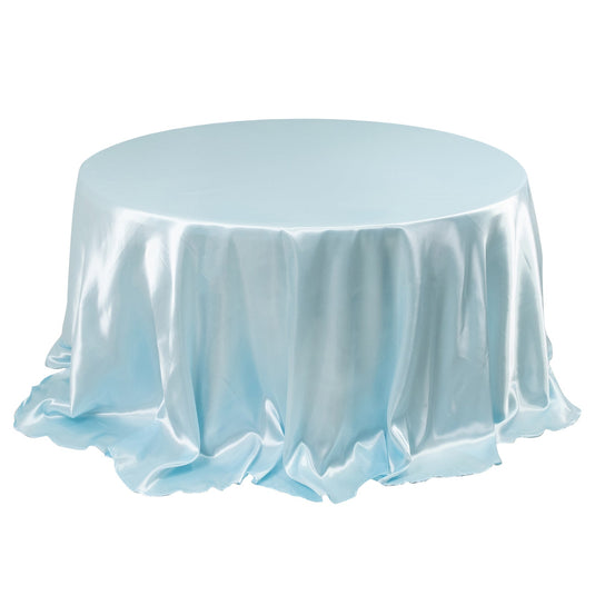 Satin 132" Round Tablecloth Light Blue - Stylish Seamless Table Cover Tablecloths HIER_2141