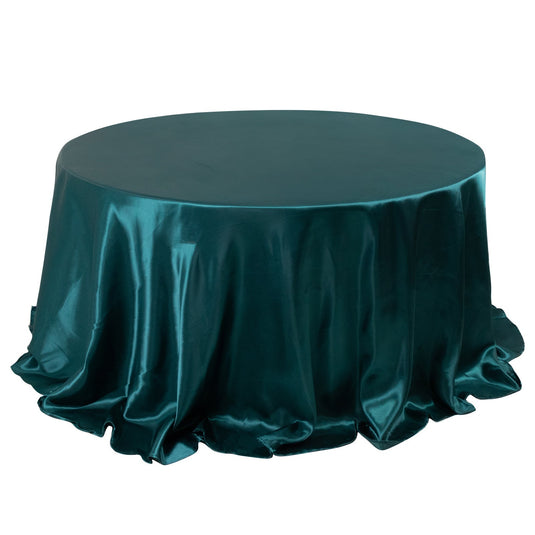 Satin 132" Round Tablecloth Peacock Teal - Stylish Seamless Table Cover Tablecloths HIER_2141