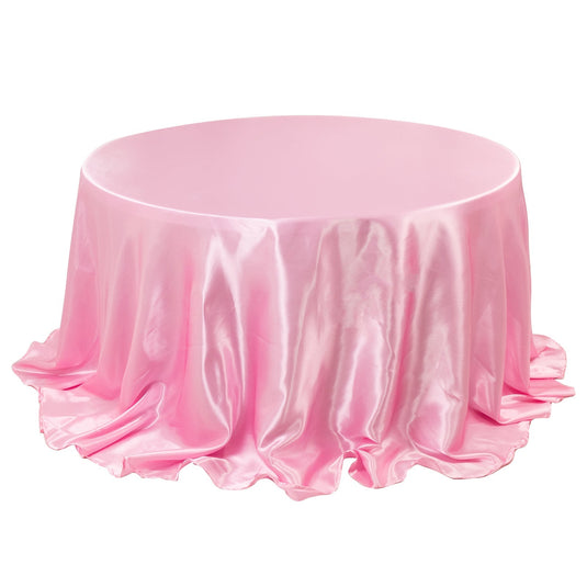 Satin 132" Round Tablecloth Pink - Stylish Seamless Table Cover Tablecloths HIER_2141