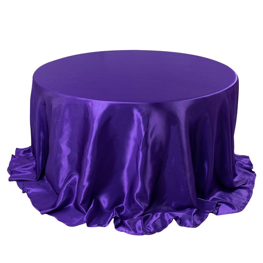 Satin 132" Round Tablecloth Purple - Stylish Seamless Table Cover Tablecloths HIER_2141