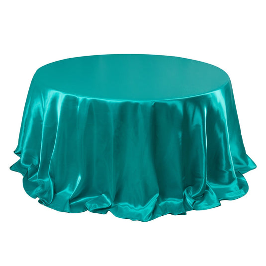 Satin 132" Round Tablecloth Turquoise - Stylish Seamless Table Cover Tablecloths HIER_2141