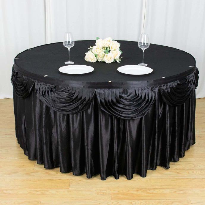 Satin 14ft Table Skirt Black Pleated Double Drape Design - Soft & Graceful for Events Table Skirts PROstorez Default Title