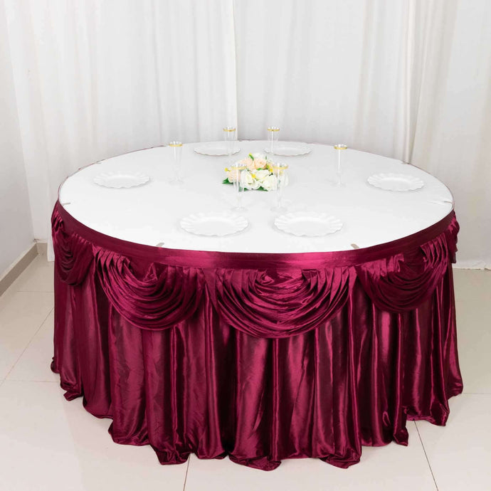 Satin 14ft Table Skirt Burgundy - Pleated Double Drape Table Cover Table Skirts PROstorez Default Title