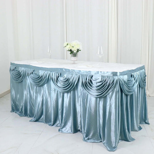 Satin 14ft Table Skirt Dusty Blue - Pleated Double Drape Table Cover Table Skirts PROstorez Default Title