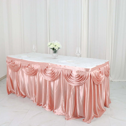 Satin 14ft Table Skirt Dusty Rose - Pleated Double Drape Table Cover Table Skirts PROstorez Default Title