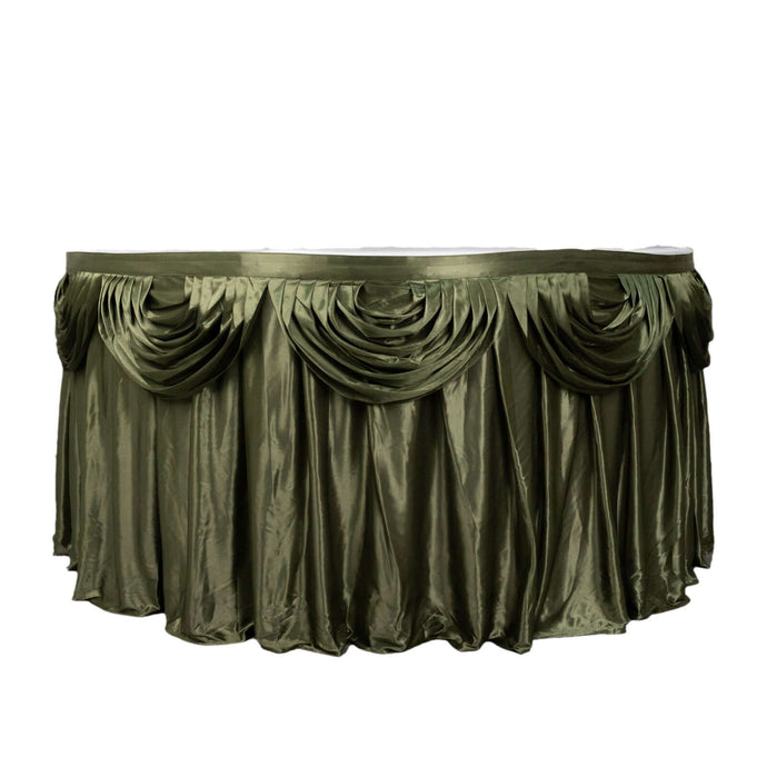 Satin 14ft Table Skirt Dusty Sage Green - Pleated Double Drape Table Cover Table Skirts PROstorez Default Title