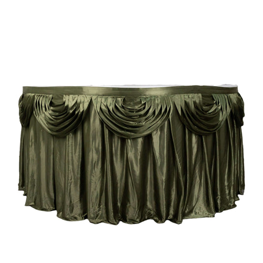 Satin 14ft Table Skirt Dusty Sage Green - Pleated Double Drape Table Cover PROstorez