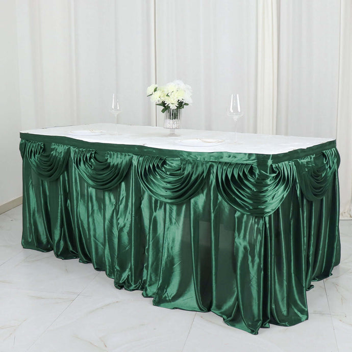 Satin 14ft Table Skirt Hunter Emerald Green - Pleated Double Drape Table Cover Table Skirts PROstorez Default Title