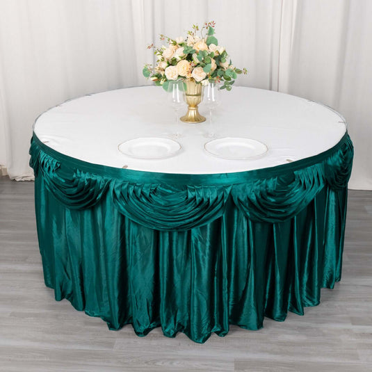 Satin 14ft Table Skirt Peacock Teal - Pleated Double Drape Table Cover Table Skirts PROstorez Default Title