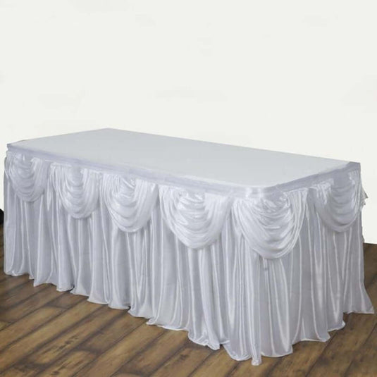 Satin 14ft Table Skirt White Pleated Double Drape Design - Soft & Graceful for Events Table Skirts PROstorez Default Title