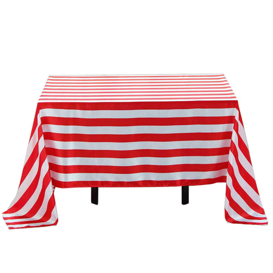 Satin 60"x102" Rectangle Tablecloth Red/White - Stripe Design with Stylish Smooth Finish Table Cover Tablecloths HIER_2142 Default Title