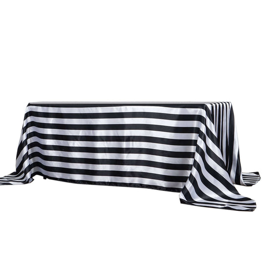 Satin 90"x132" Rectangle Tablecloth Black/White - Stripe Design with Seamless Silky Smooth Finish for Modern Celebrations Tablecloths PROstorez Default Title