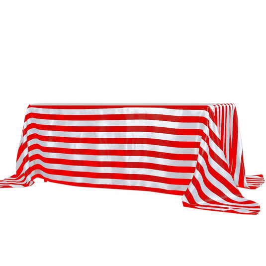 Satin 90"x132" Rectangle Tablecloth Red/White - Stripe Design with Seamless Silky Smooth Finish Table Cover Tablecloths HIER_2142 Default Title