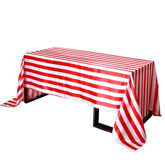 Satin 90"x156" Rectangle Tablecloth Red/White - Stripe Design with Seamless Finish Table Cover Tablecloths HIER_2142 Default Title