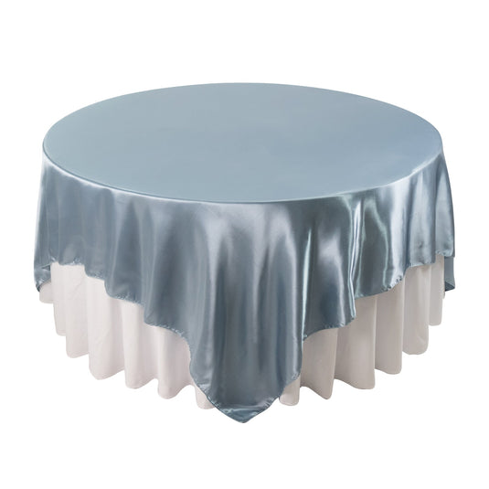 Satin 90"x90" Table Overlay Square Tablecloth Dusty Blue - Smooth Finish Table Topper Overlays HIER_2143