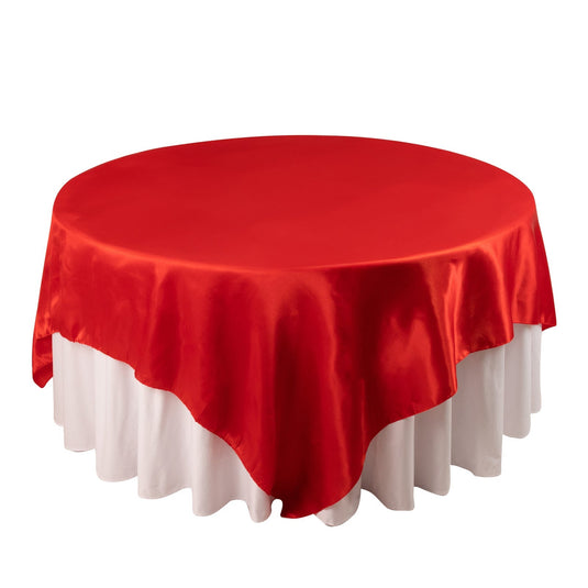 Satin 90"x90" Table Overlay Square Tablecloth Red - Smooth Finish Table Topper Overlays HIER_2143