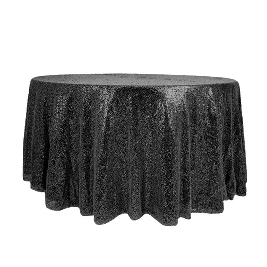 Sequin 120" Round Tablecloth Black - Seamless Glittering Table Cover Tablecloths PROstorez Default Title