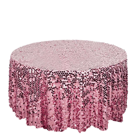 Sequin 120" Round Tablecloth Pink - Seamless Big Payette Table Cover Tablecloths PROstorez Default Title