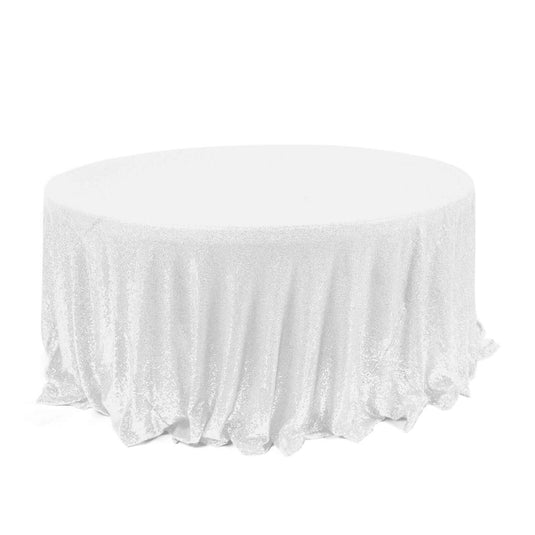 Sequin 120" Round Tablecloth White - Seamless Glittering Design for Sophisticated Events Tablecloths PROstorez Default Title