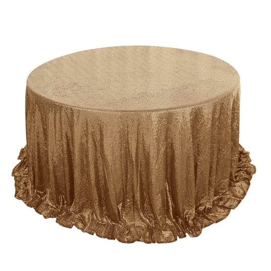 Sequin 132" Round Tablecloth Gold - Seamless Dazzling Design for Refined Events Tablecloths PROstorez Default Title