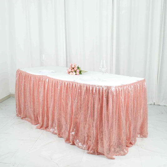 Sequin 17ft Table Skirt Rose Gold - Pleated Satin With Top Velcro Strip Table Skirts PROstorez Default Title