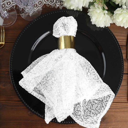 Sequin 20"x20" Napkin White - Shimmering Decorative Dinner Napkin for Weddings & Events Napkins PROstorez Default Title