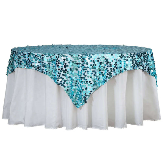 Sequin 72"x72" Table Overlay Square Tablecloth Turquoise - Big Payette Table Cover Overlays PROstorez Default Title