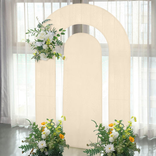 Set of 2 Beige Spandex Fitted Wedding Arch Covers for Round Top and Double Arch Chiara Backdrop Stands - 6ft,8ft Backdrops HIER_5200