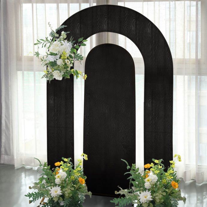 Set of 2 Black Spandex Fitted Wedding Arch Covers for Round Top and Double Arch Chiara Backdrop Stands - 6ft,8ft Backdrops HIER_5200