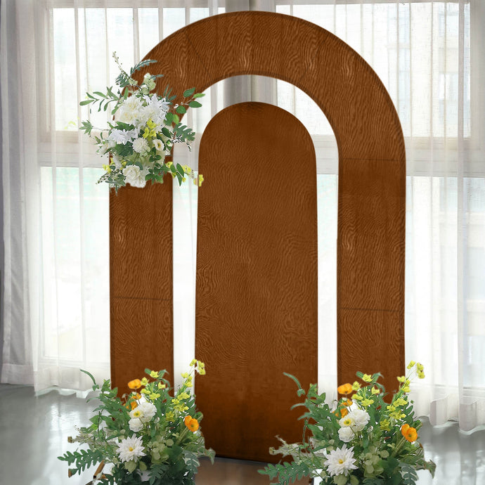 Set of 2 Brown Spandex Fitted Wedding Arch Covers for Round Top and Double Arch Chiara Backdrop Stands - 6ft,8ft Backdrops HIER_5200