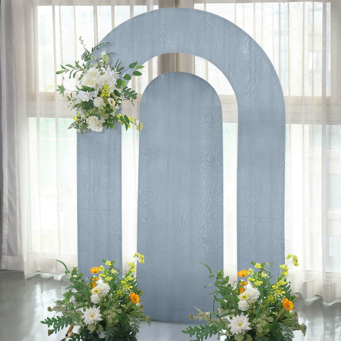 Set of 2 Dusty Blue Spandex Fitted Wedding Arch Covers for Round Top and Double Arch Chiara Backdrop Stands - 6ft,8ft Backdrops HIER_5200