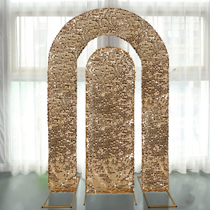 Set of 2 Gold Payette Sequin Wedding Arch Covers for Round Top and Double Arch Chiara Backdrop Stands - 6ft,8ft Backdrops HIER_5200