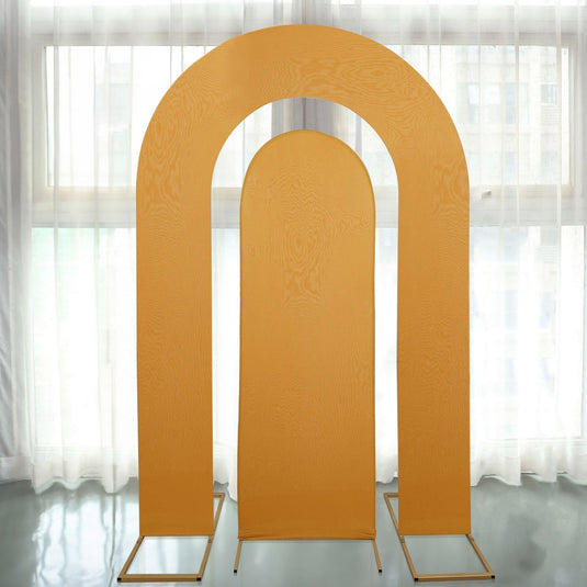 Set of 2 Gold Spandex Fitted Wedding Arch Covers for Round Top and Double Arch Chiara Backdrop Stands - 6ft,8ft Backdrops HIER_5200