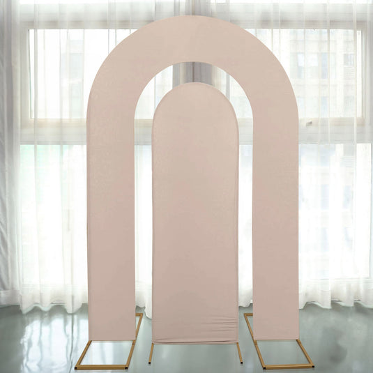 Set of 2 Nude Spandex Fitted Wedding Arch Covers for Round Top and Double Arch Chiara Backdrop Stands - 6ft,8ft Backdrops HIER_5200