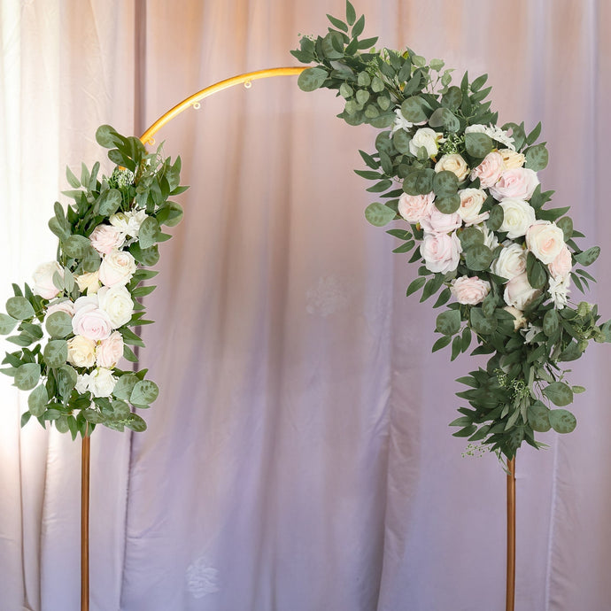 Set of 2 Silk Rose Floral Swag Wedding Arch Flowers in Cream Blush with Eucalyptus Leaves, Large Artificial Flower Arrangement Garlands - 24