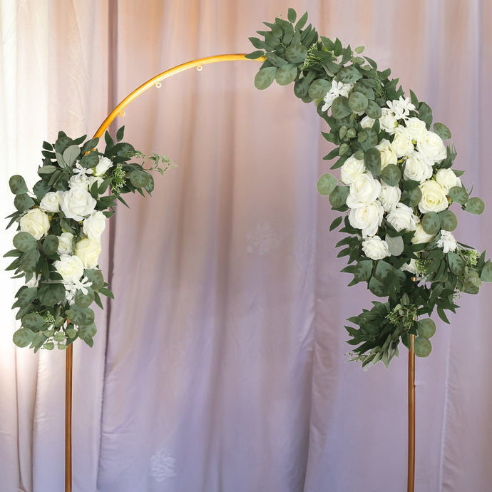 Set of 2 Silk Rose Floral Swag Wedding Arch Flowers in White with Eucalyptus Leaves, Large Artificial Flower Arrangement Garlands - 24