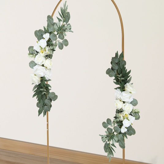 Set of 2 White Silk Rose Wedding Arch Flowers with Eucalyptus Leaves, Artificial Floral Swag Arrangement Party Decorations - 20",30" Flower Garlands HIER_6120