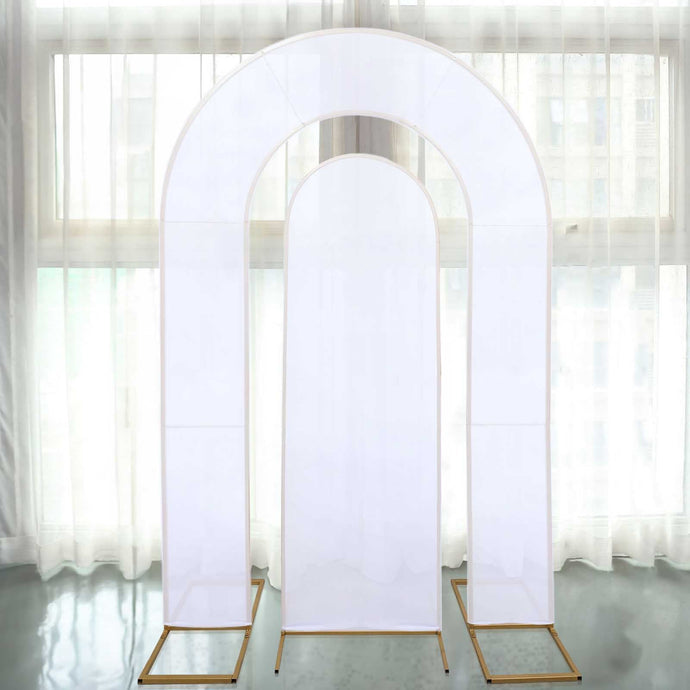 Set of 2 White Spandex Fitted Wedding Arch Covers for Round Top and Double Arch Chiara Backdrop Stands - 6ft,8ft Backdrops HIER_5200