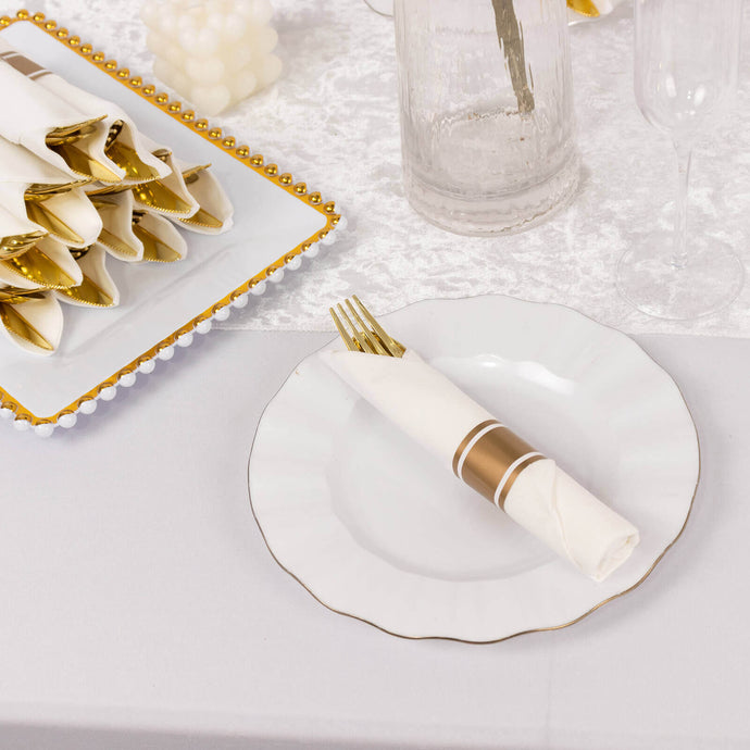 Set of 24 Gold Plastic Silverware with Pre-Rolled White Paper Napkins - Disposable Wrapped Fork, Spoon, and Knife Set Disposables HIER_4220