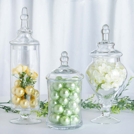 Set of 3 Glass Candy Jars Modern Apothecary Design Clear with Snap-On Lids - Stylish Party Favor Containers 9