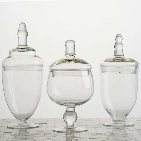 Set of 3 Glass Jars Apothecary Design Clear and Snap-On Lids - Stylish Decorative Candy Buffet Storage 8.5", 9", 10" Decorations HIER_7530 Default Title