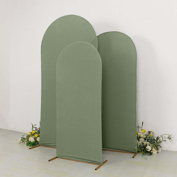 Set of 3 Matte Dusty Sage Green Spandex Fitted Chiara Backdrop Stand Cover For Round Top Wedding Arch - 5ft, 6ft, 7ft Backdrops HIER_5200