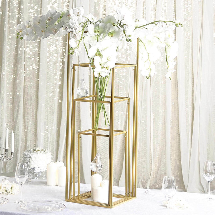 Set of 4 Metal Flower Stands Frame Wedding Column Centerpieces Matte Gold - Durable Display 16