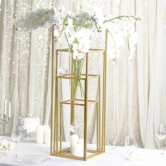 Set of 4 Metal Flower Stands Frame Wedding Column Centerpieces Matte Gold - Durable Display 16"/24"/32"/40" Centerpieces PROstorez Default Title