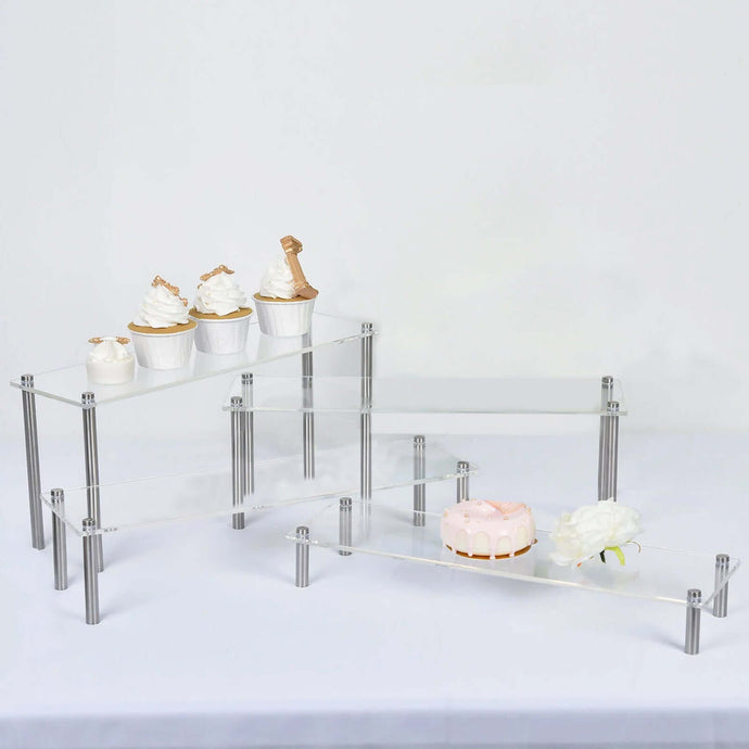 Set of 4 Premium Acrylic Dessert Display Stands Clear - Sleek Multi Level Buffet Riser Serving Tray Platter for Cupcakes Pastries & Appetizers Cake Stands PROstorez Default Title