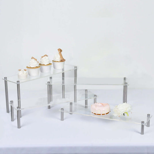 Set of 4 Premium Acrylic Dessert Display Stands Clear - Sleek Multi Level Buffet Riser Serving Tray Platter for Cupcakes Pastries & Appetizers Cake Stands PROstorez Default Title